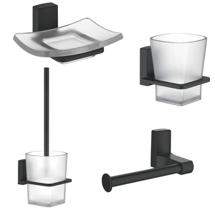 Набор Accoona 125F черный Стакан+Мыльница+Бумагодержатель открытый+Ершик Набор Accoona 125F черный Стакан+Мыльница+Бумагодержатель открытый+Ершик