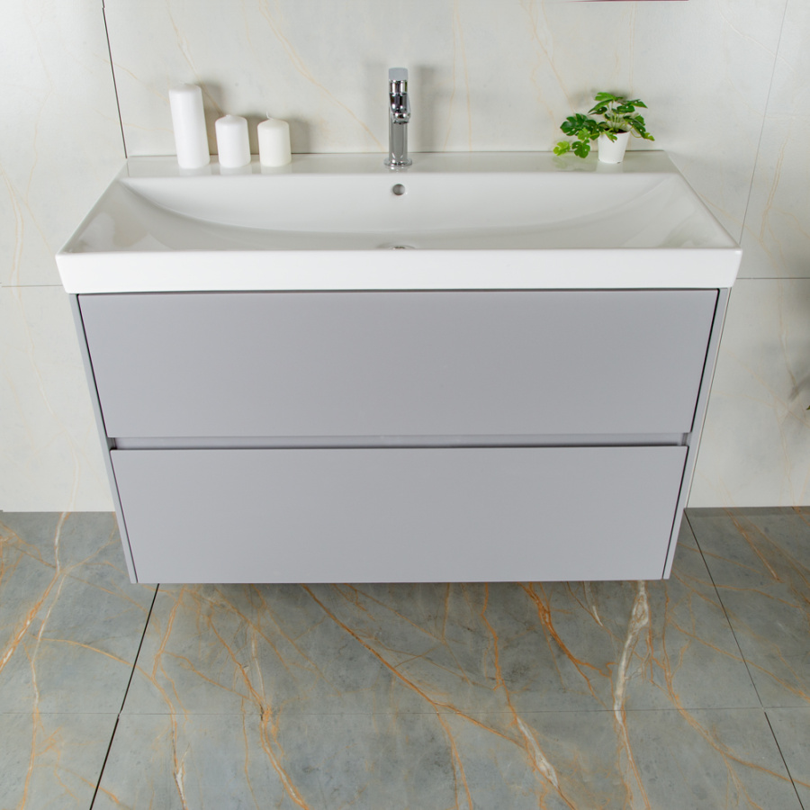 Тумба 1000 2ящ подвес + Раковина 02 Эмаль Платина мат ВЕРНИСАЖ AVS