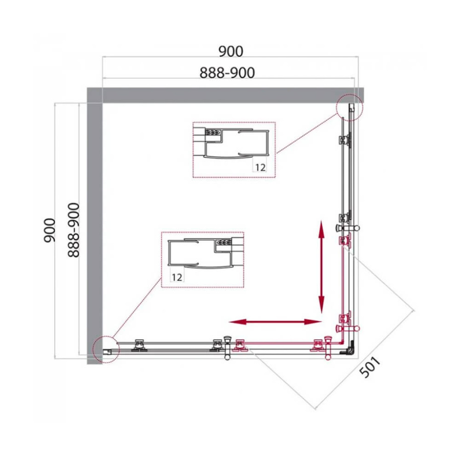 Душевой уголок BelBagno Uno UNO-195-A-2-90-C-Cr 90х90 профиль хром, прозрачное стекло