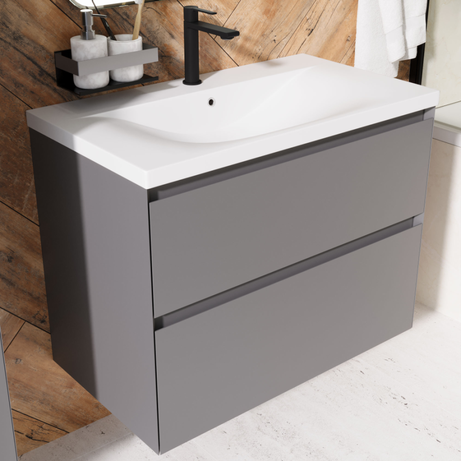 Тумба с раковиной AVS Гармония 80 платина матовая (раковина 01 белая глянцевая)