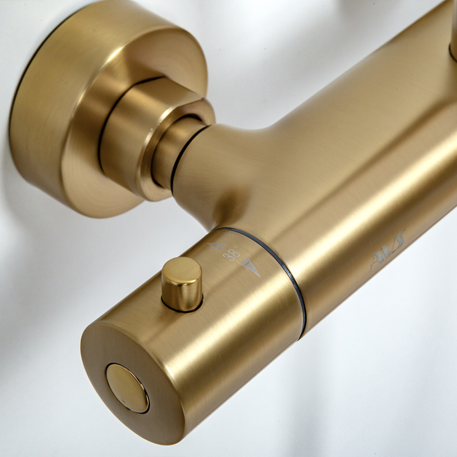 Душевая стойка AVS Slimmer с термостатом, брашированное золото Душевая стойка AVS Slimmer с термостатом, брашированное золото