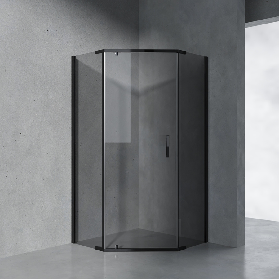 Душевой уголок AVS Трапеция 100х100 профиль черный, стекло черное