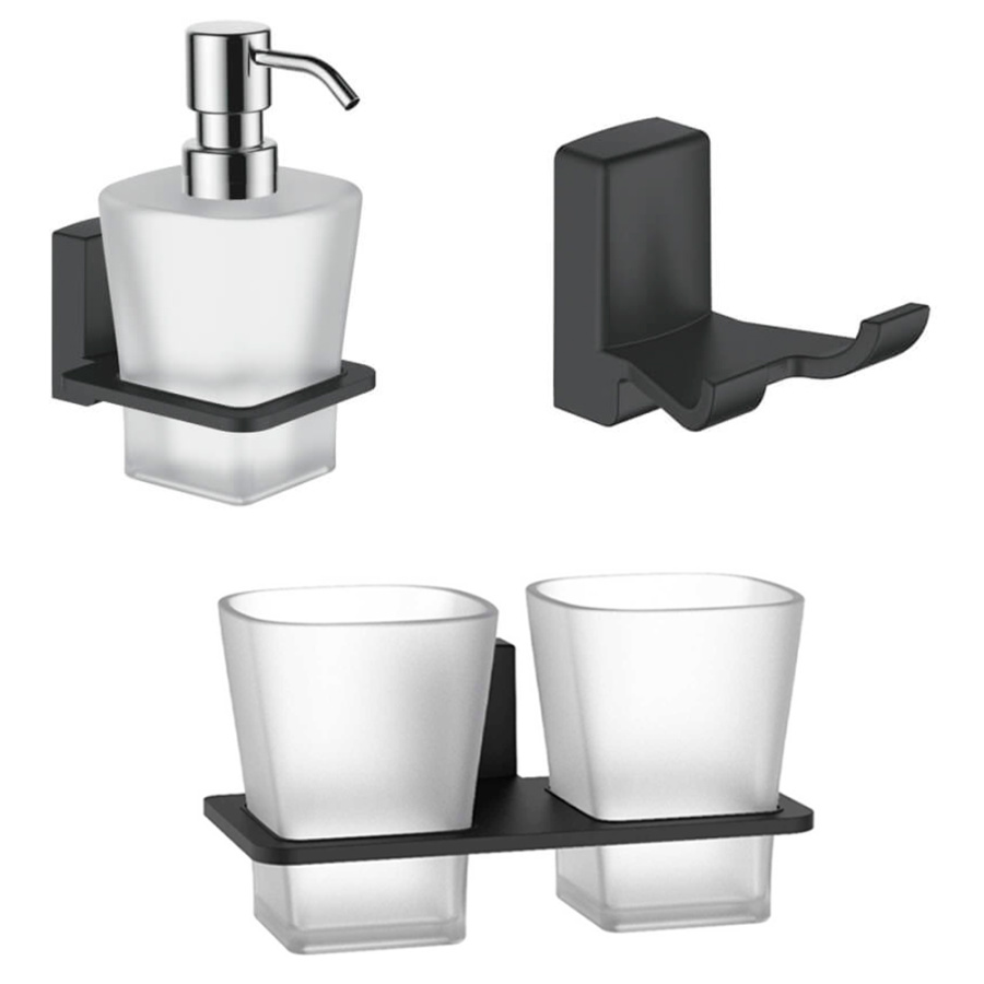 Набор Accoona 125F черный Стакан двойной+Дозатор+Крючок двойной Набор Accoona 125F черный Стакан двойной+Дозатор+Крючок двойной