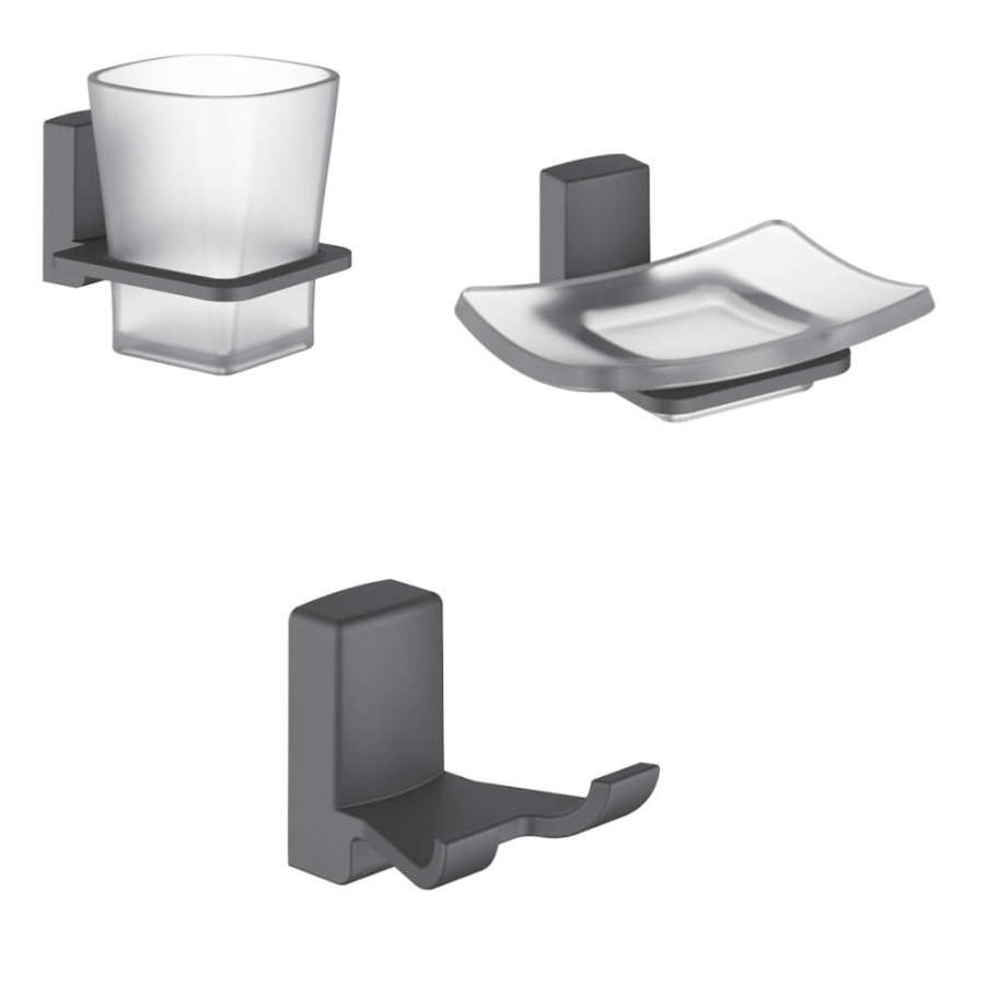 Набор Accoona 125AT графит Стакан+Мыльница+Крючок двойной Набор Accoona 125AT графит Стакан+Мыльница+Крючок двойной