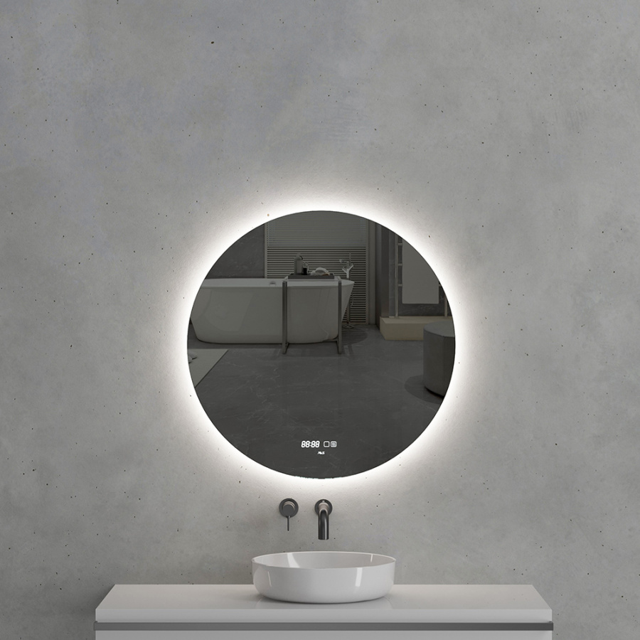 Зеркало с подсветкой AVS Лангано 75x75 см, часы и антипар