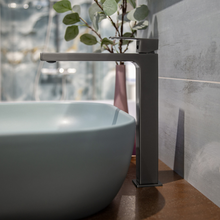 Смеситель для раковины AVS Cube высокий, оружейная сталь