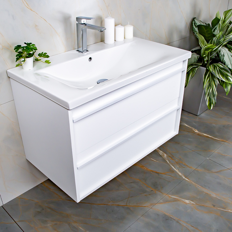 Тумба с раковиной AVS Графика 80 белая матовая с белой ручкой Тумба с раковиной AVS Графика 80 белая матовая с белой ручкой