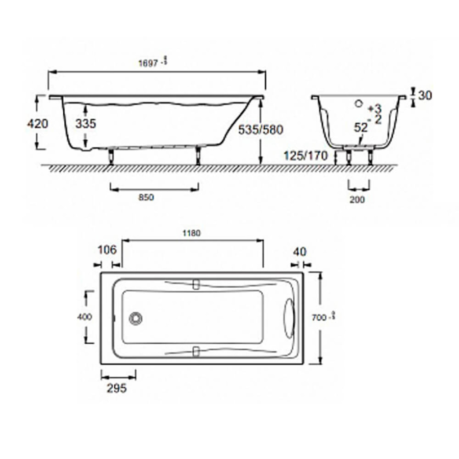 Акриловая ванна Jacob Delafon Odeon Up 170x70 белая без каркаса