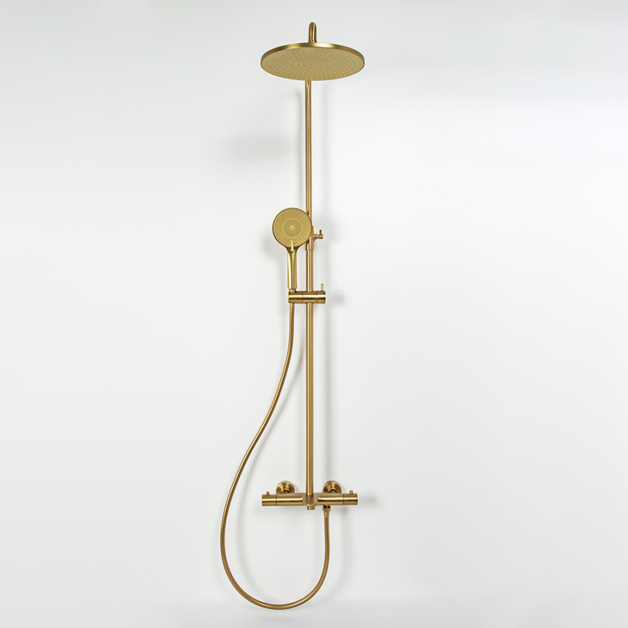 Душевая стойка AVS Slimmer с термостатом, брашированное золото Душевая стойка AVS Slimmer с термостатом, брашированное золото