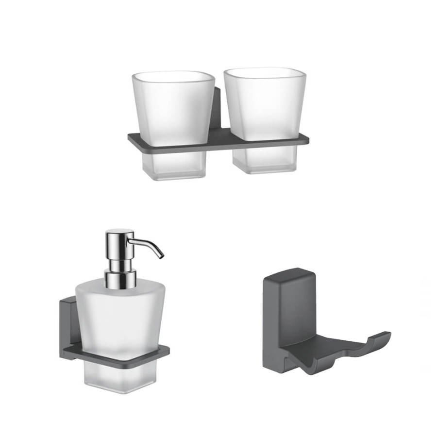 Набор Accoona 125AT графит Стакан двойной+Дозатор+Крючок двойной Набор Accoona 125AT графит Стакан двойной+Дозатор+Крючок двойной