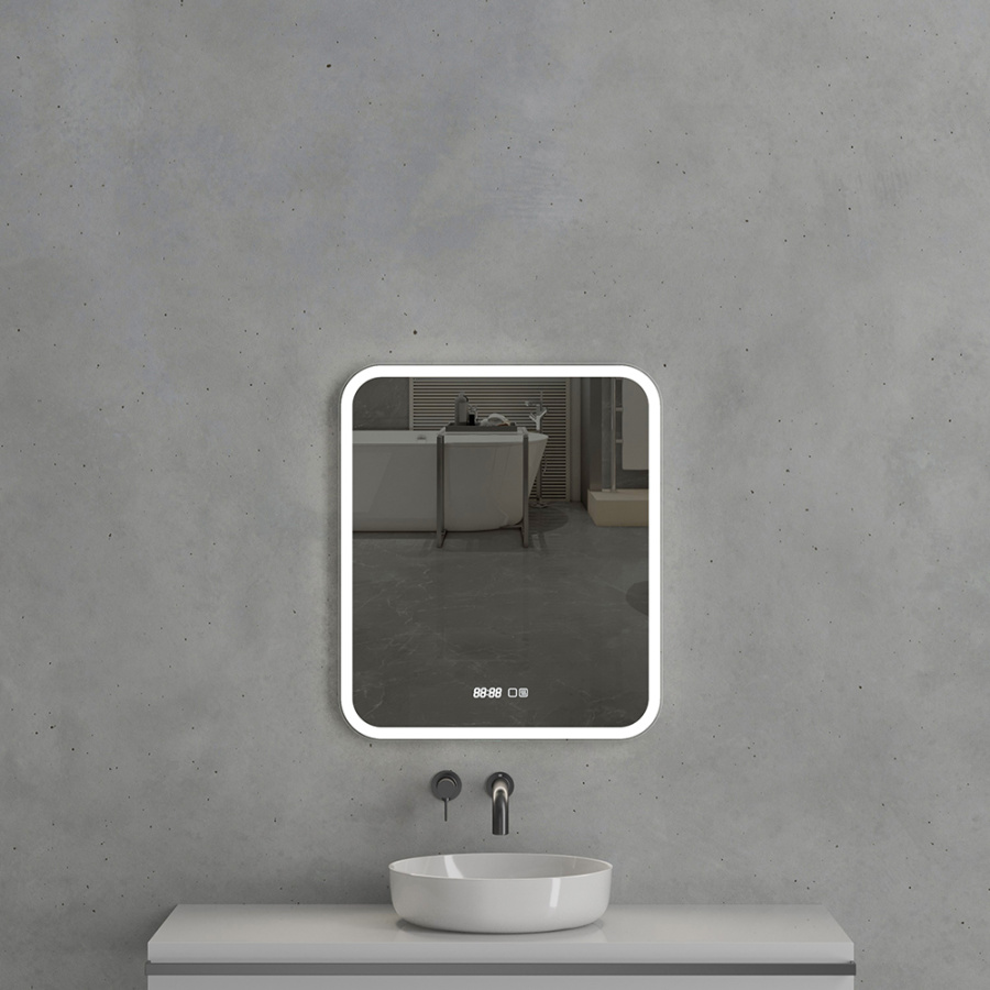 Зеркало с подсветкой AVS Байкал 60x70 см, часы и антипар