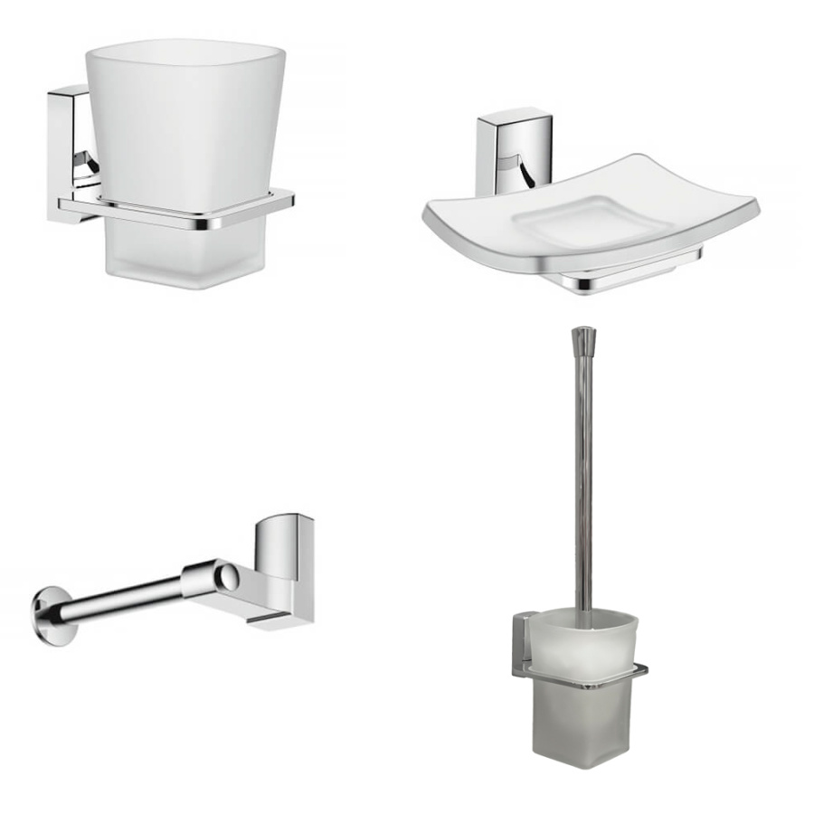 Набор Accoona 125 хром Стакан+Мыльница+Бумагодержатель открытый+Ершик Набор Accoona 125 хром Стакан+Мыльница+Бумагодержатель открытый+Ершик