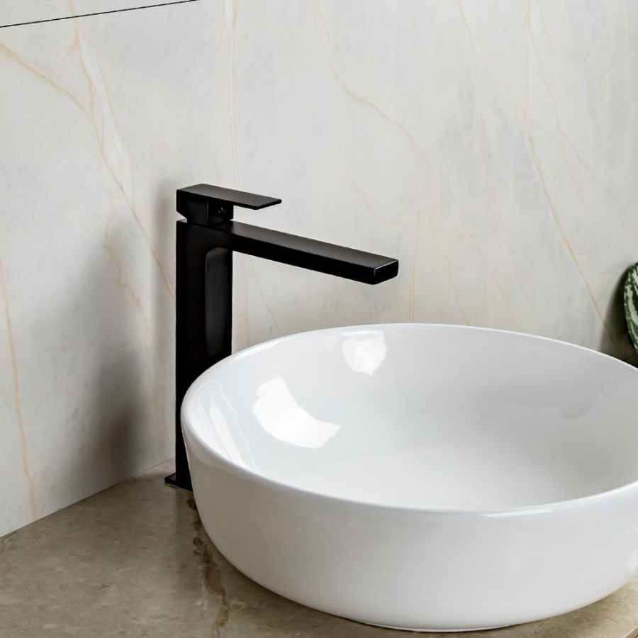 Смеситель для раковины AVS Cube высокий, черный матовый