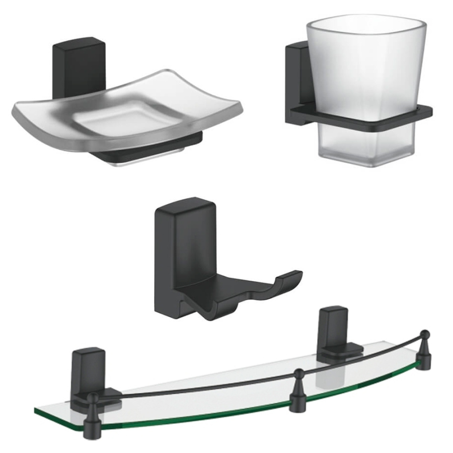 Набор Accoona 125F черный Стакан+Мыльница+Крючок двойной+Полка