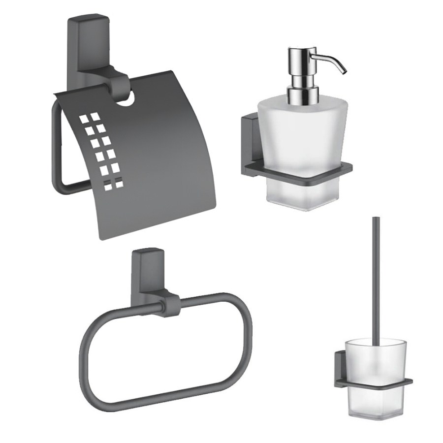 Набор Accoona 125AT графит Ершик+Дозатор+Бумагодержатель закрытый+Полотенцедержатель-кольцо Набор Accoona 125AT графит Ершик+Дозатор+Бумагодержатель закрытый+Полотенцедержатель-кольцо