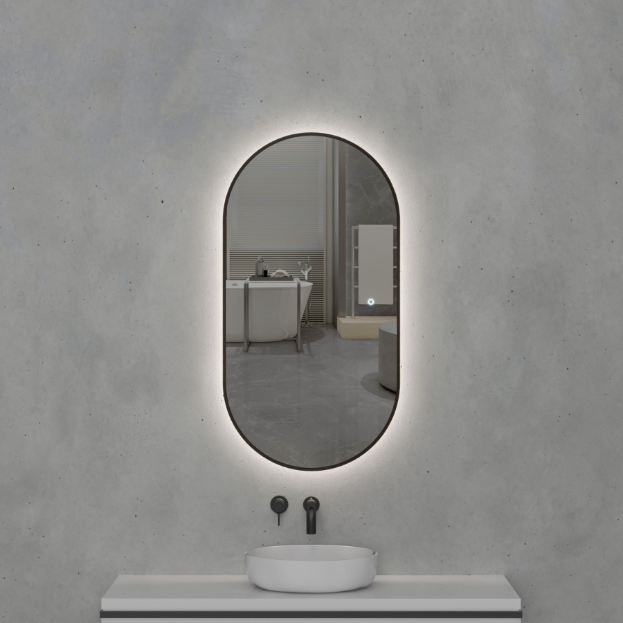 Зеркало с подсветкой AVS Гарда 55x105 см, черное с ИК-сенсор