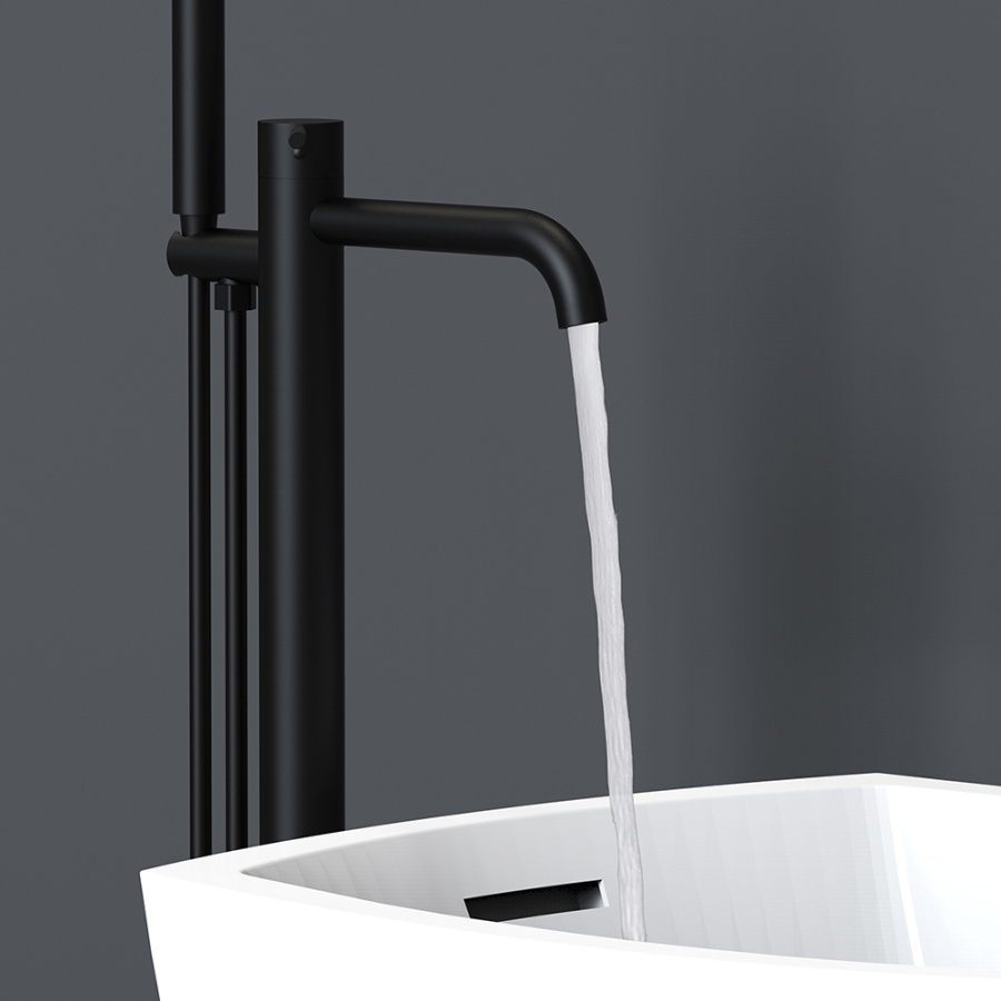 Смеситель для ванны с душем AVS Slimmer напольный, черный матовый