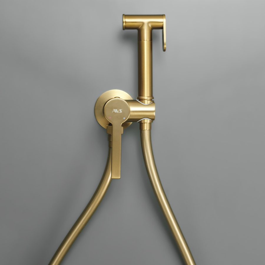 Гигиенический душ со смесителем AVS Elegant брашированное золото