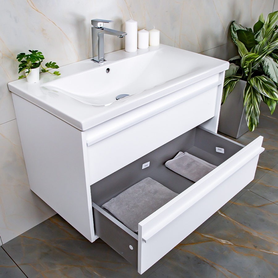 Тумба с раковиной AVS Графика 80 белая матовая с белой ручкой Тумба с раковиной AVS Графика 80 белая матовая с белой ручкой