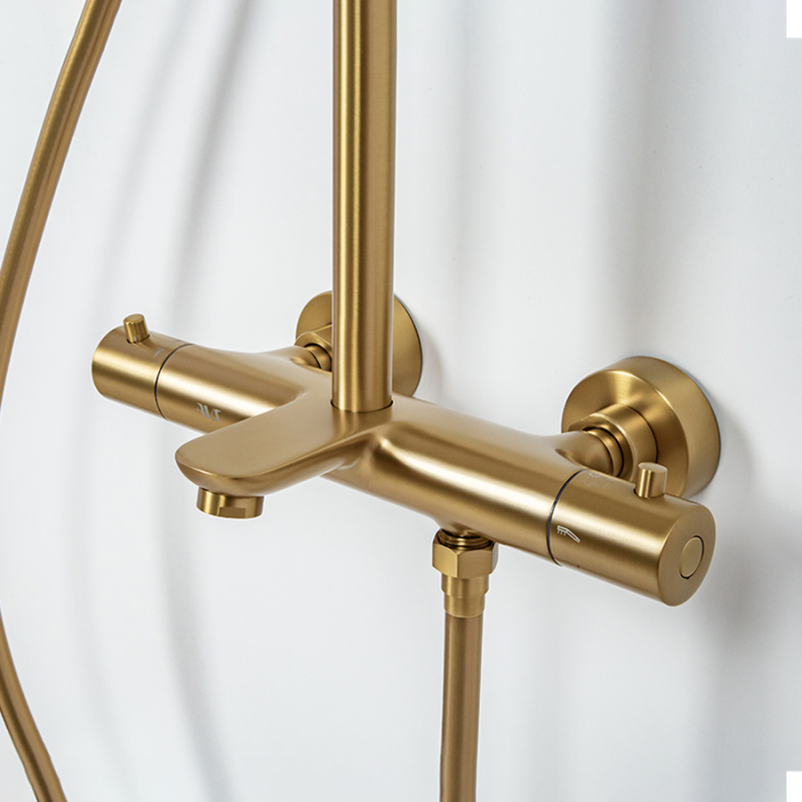 Душевая стойка AVS Slimmer с термостатом, брашированное золото Душевая стойка AVS Slimmer с термостатом, брашированное золото