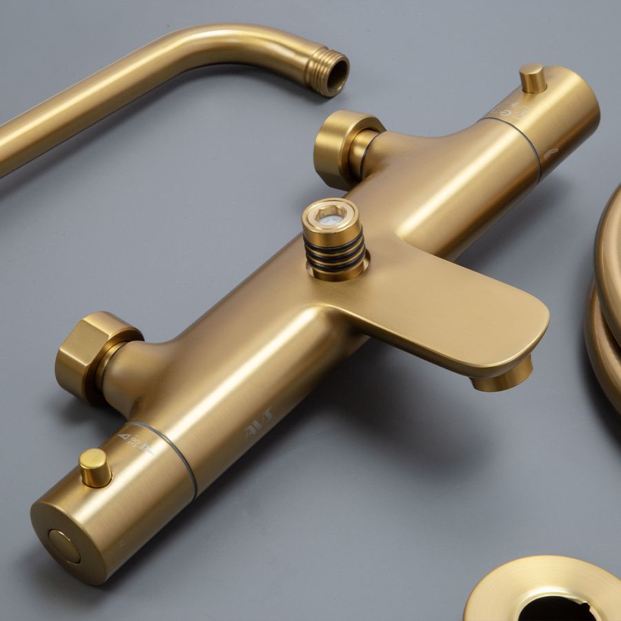 Душевая стойка AVS Slimmer с термостатом, брашированное золото Душевая стойка AVS Slimmer с термостатом, брашированное золото