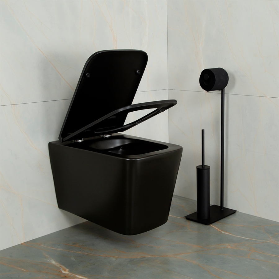 Унитаз подвесной AVS Куб безободковый, черный матовый