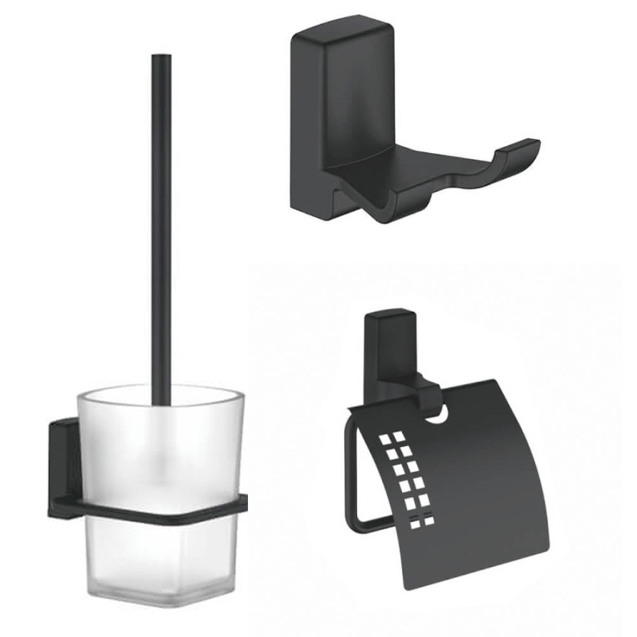Набор Accoona 125F черный Бумагодержатель закрытый+Ершик+Крючок Набор Accoona 125F черный Бумагодержатель закрытый+Ершик+Крючок