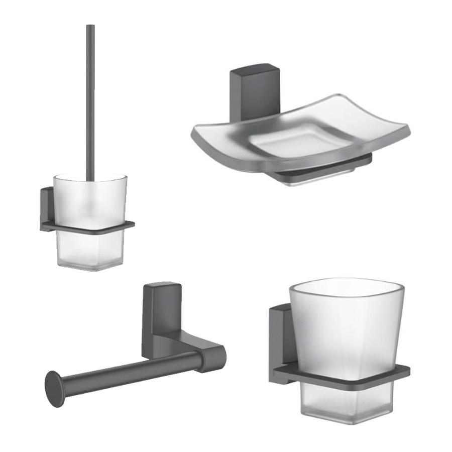 Набор Accoona 125AT графит Стакан+Мыльница+Бумагодержатель открытый+Ершик
