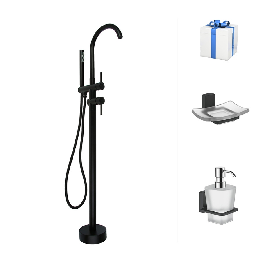 Смеситель напольный для ванны Accoona черный матовый + 2 подарка
