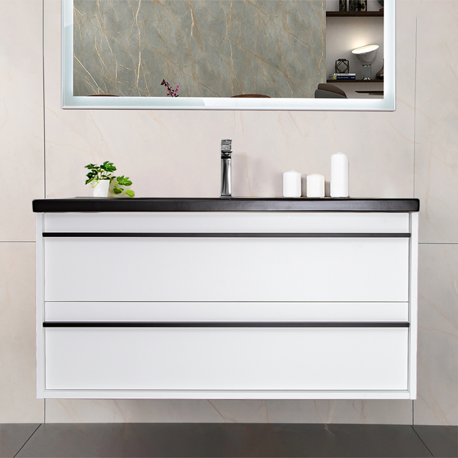 Тумба 1000 2ящ с черной ручкой эмаль Белый мат + раковина Черный мат ГРАФИКА AVS