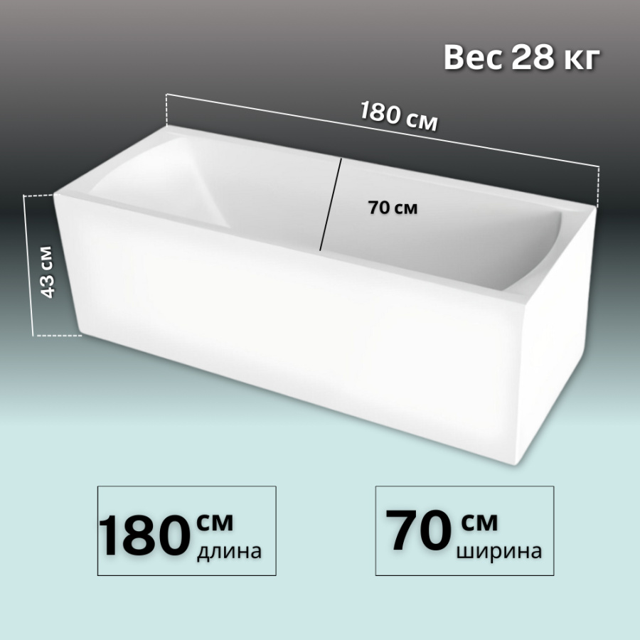 Акриловая ванна AVS Модена 180x70 белая, без каркаса