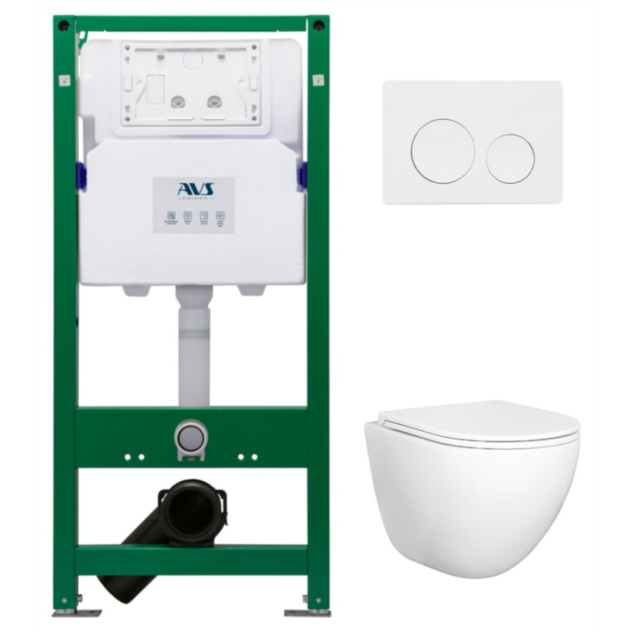 Комплект AVS 3в1: Инсталляция для унитаза 809-0006-7732C + Унитаз подвесной 801-0045-P-T2-GW + Клавиша смыва 809-0012-GW белая, круглые кнопки Комплект AVS 3в1: Инсталляция для унитаза 809-0006-7732C + Унитаз подвесной 801-0045-P-T2-GW + Клавиша смыва 809-0012-GW белая, круглые кнопки