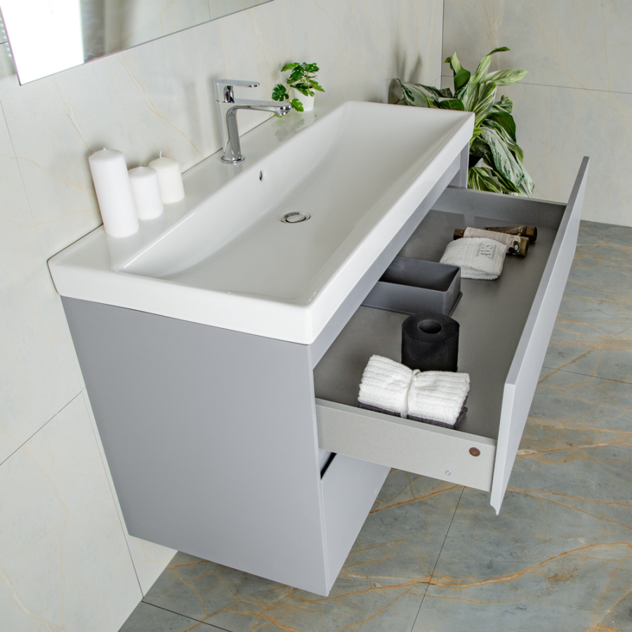 Тумба 1000 2ящ подвес + Раковина 02 Эмаль Платина мат ВЕРНИСАЖ AVS