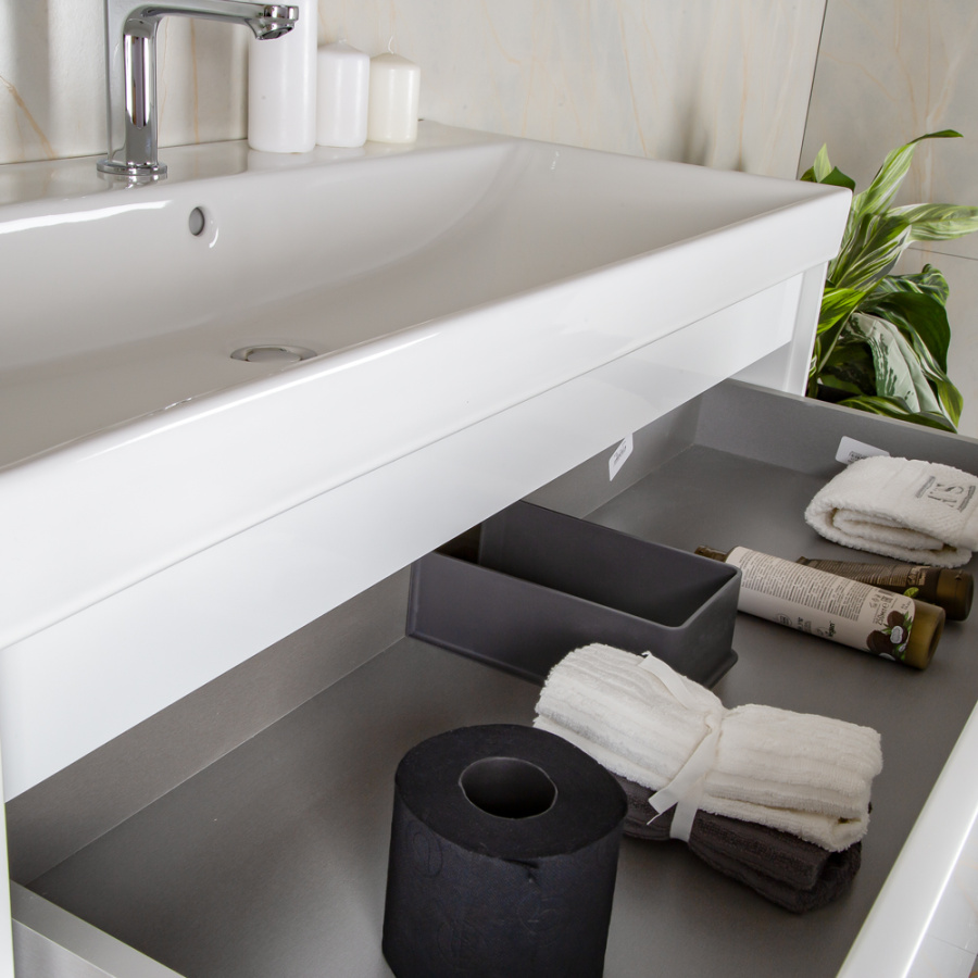 Тумба с раковиной AVS Вернисаж 100 белая глянцевая (раковина белая), подвесная 2 ящика Тумба с раковиной AVS Вернисаж 100 белая глянцевая (раковина белая), подвесная 2 ящика