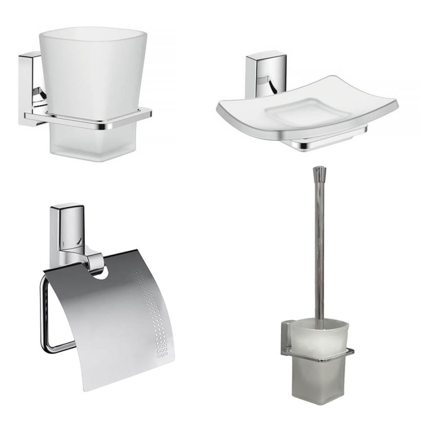 Набор Accoona 125 хром Стакан+Мыльница+Бумагодержатель закрытый+Ершик Набор Accoona 125 хром Стакан+Мыльница+Бумагодержатель закрытый+Ершик