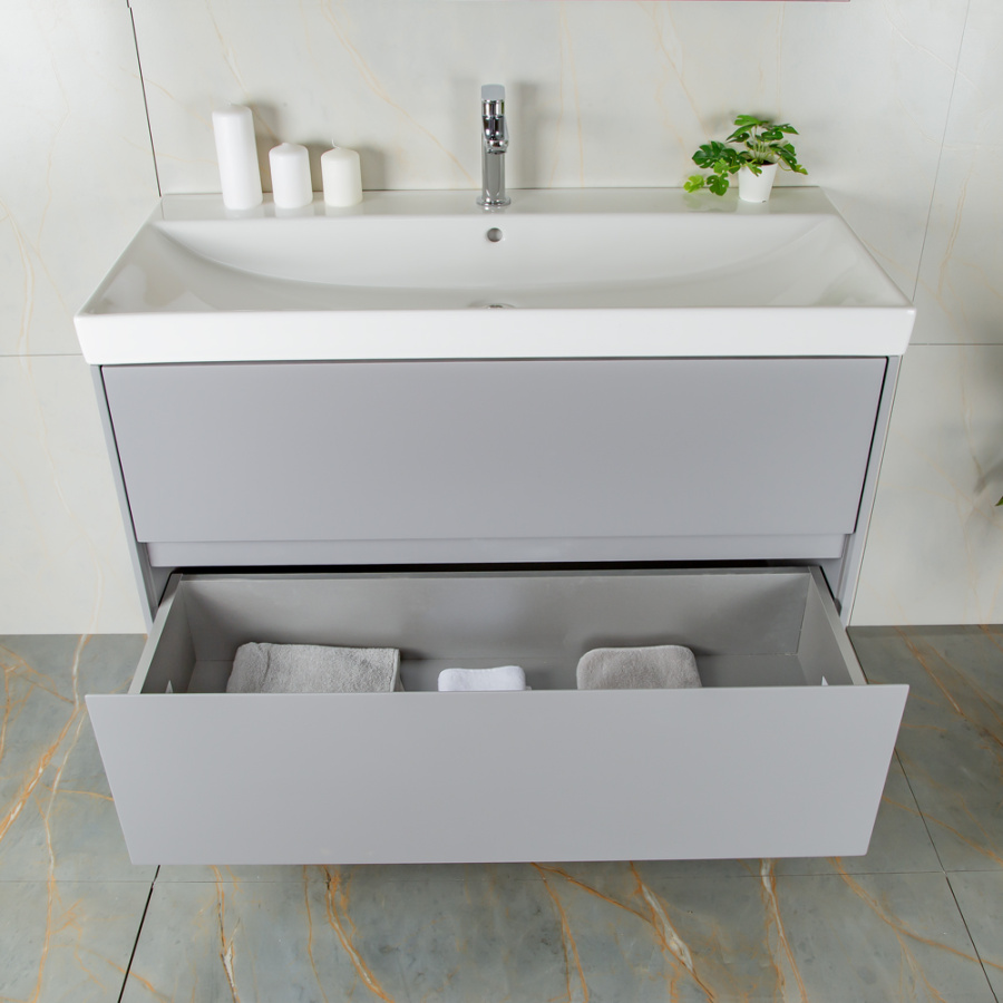 Тумба 1000 2ящ подвес + Раковина 02 Эмаль Платина мат ВЕРНИСАЖ AVS