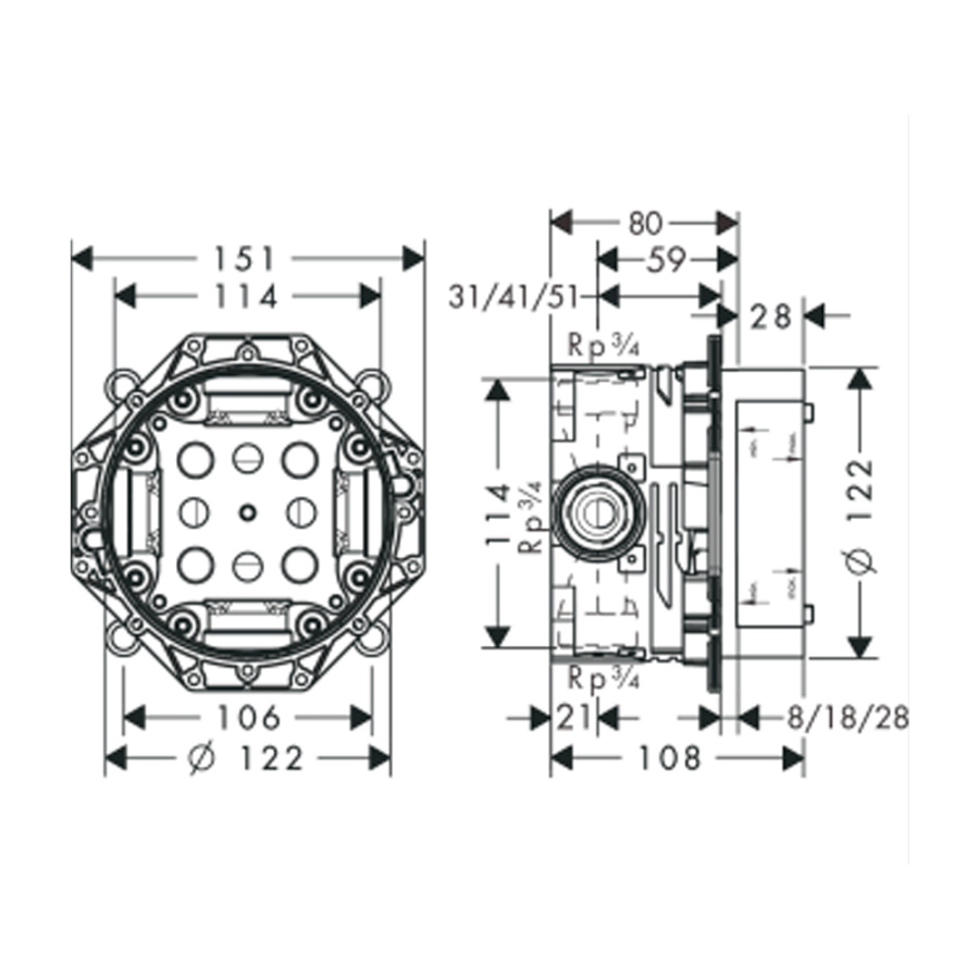 Запорный/переключающий вентиль с монтажной частью iControl Pura Vida Hansgrohe 15777000+01800180  Запорный/переключающий вентиль с монтажной частью iControl Pura Vida Hansgrohe 15777000+01800180