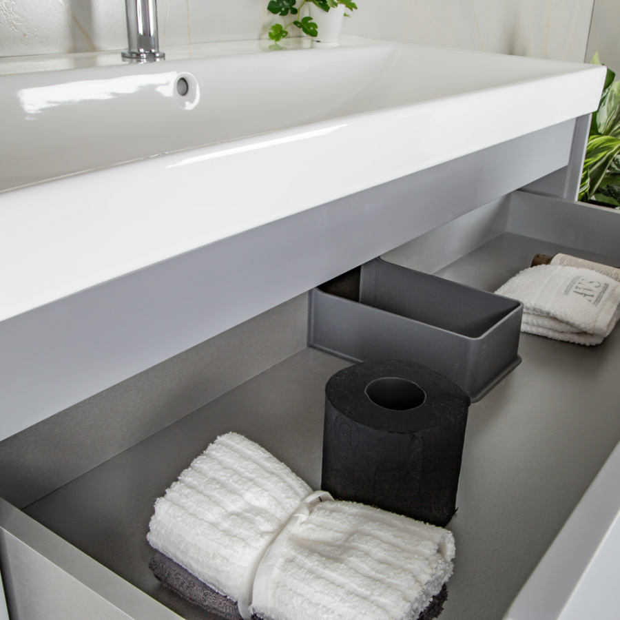 Тумба 1000 2ящ подвес + Раковина 02 Эмаль Платина мат ВЕРНИСАЖ AVS