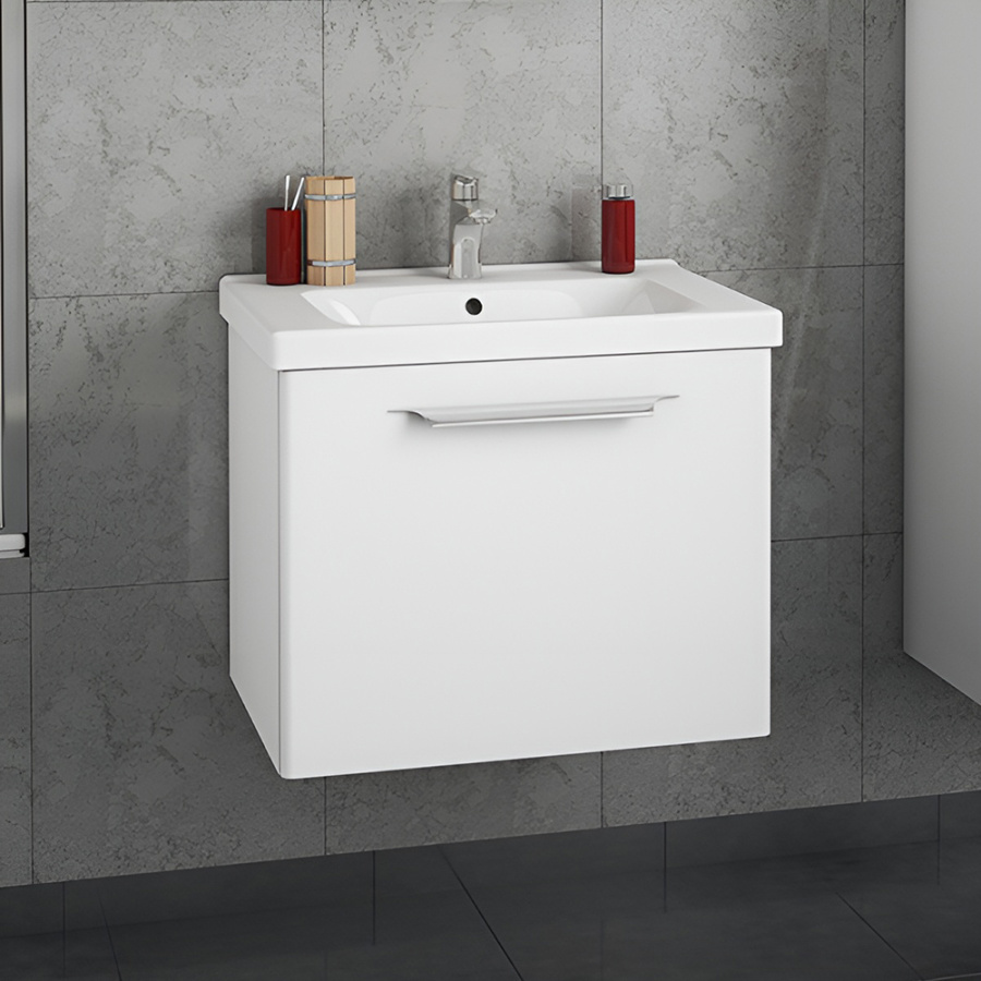 Тумба 650 1 ящ + Раковина Гармония Белый мат Lande DIBORG