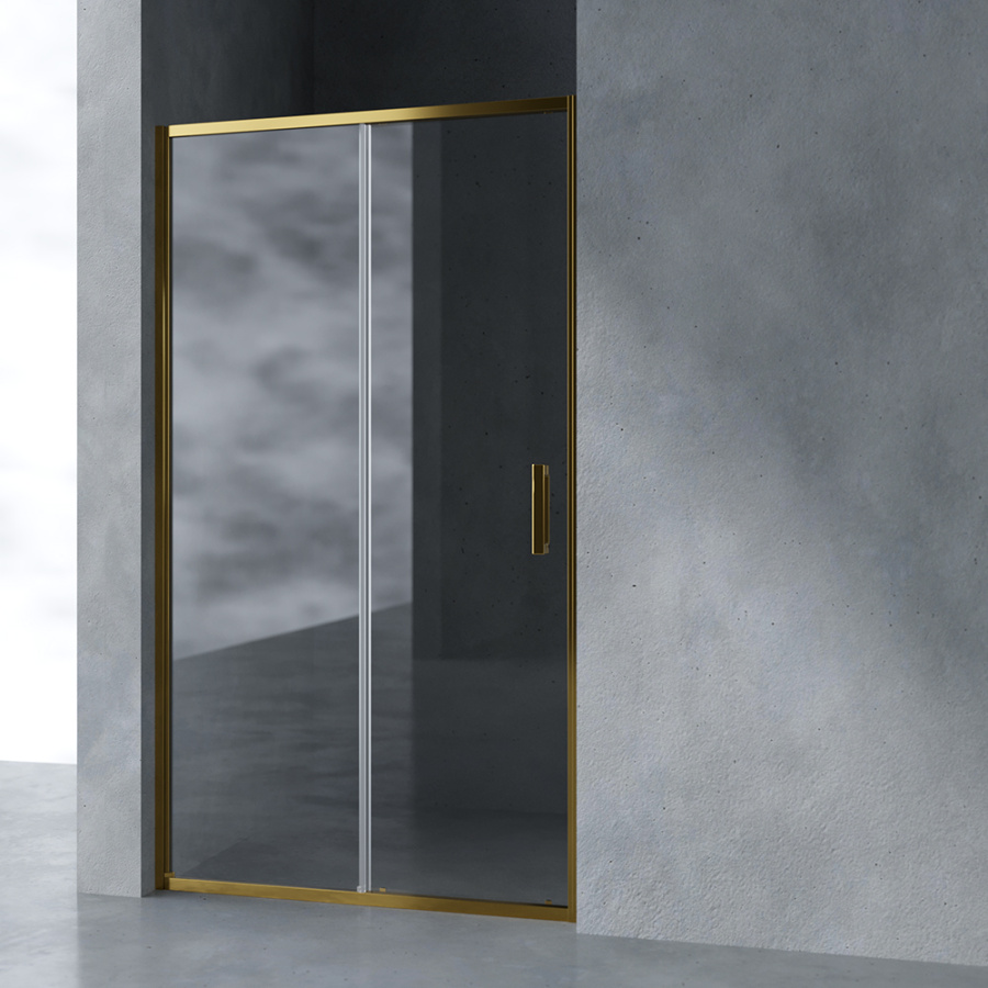 Душевая дверь в нишу AVS Вектор 110 см профиль брашированное золото, стекло прозрачное
