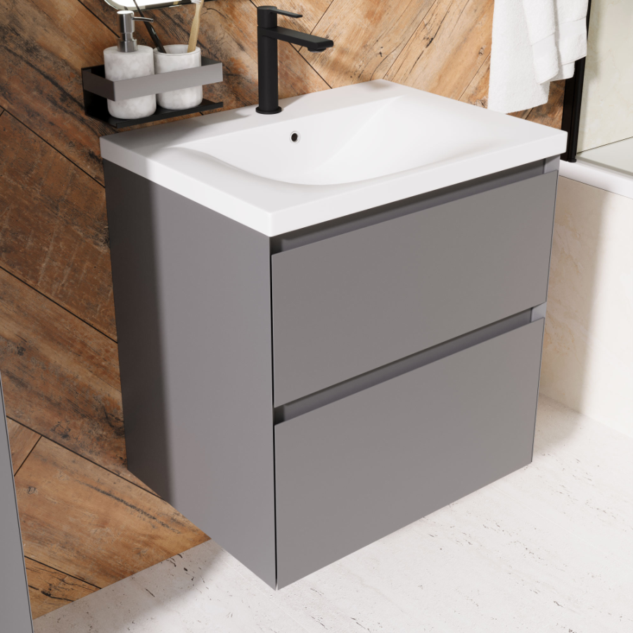 Тумба с раковиной AVS Гармония 60 платина матовая (раковина 01 белая глянцевая)