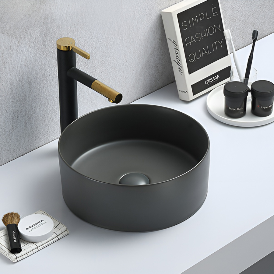 Раковина AVS Лилиан 36x36 темно-серая матовая с донным клапаном Раковина AVS Лилиан 36x36 темно-серая матовая с донным клапаном