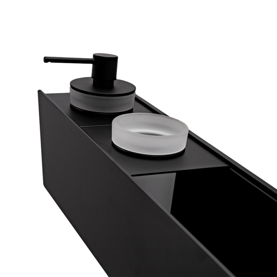 Полка AVS King, 45 см, черный матовый, с дозатором и стаканом Полка AVS King, 45 см, черный матовый, с дозатором и стаканом