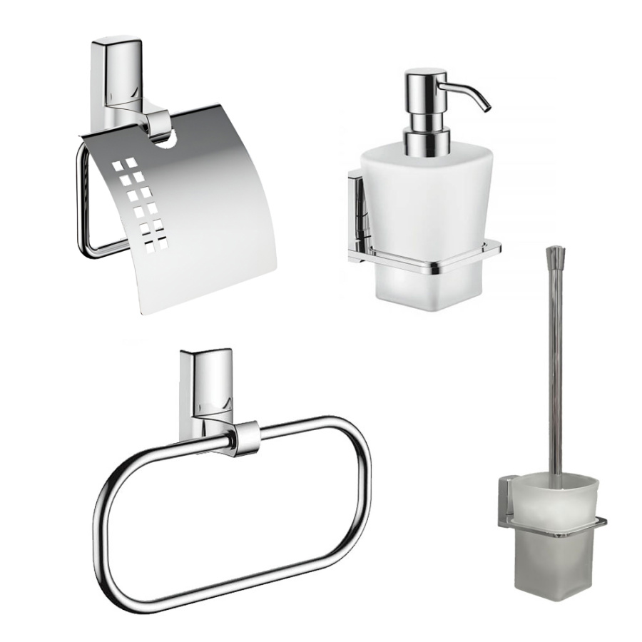 Набор Accoona 125 хром Ершик+Дозатор+Бумагодержатель закрытый+Полотенцедержатель-кольцо Набор Accoona 125 хром Ершик+Дозатор+Бумагодержатель закрытый+Полотенцедержатель-кольцо