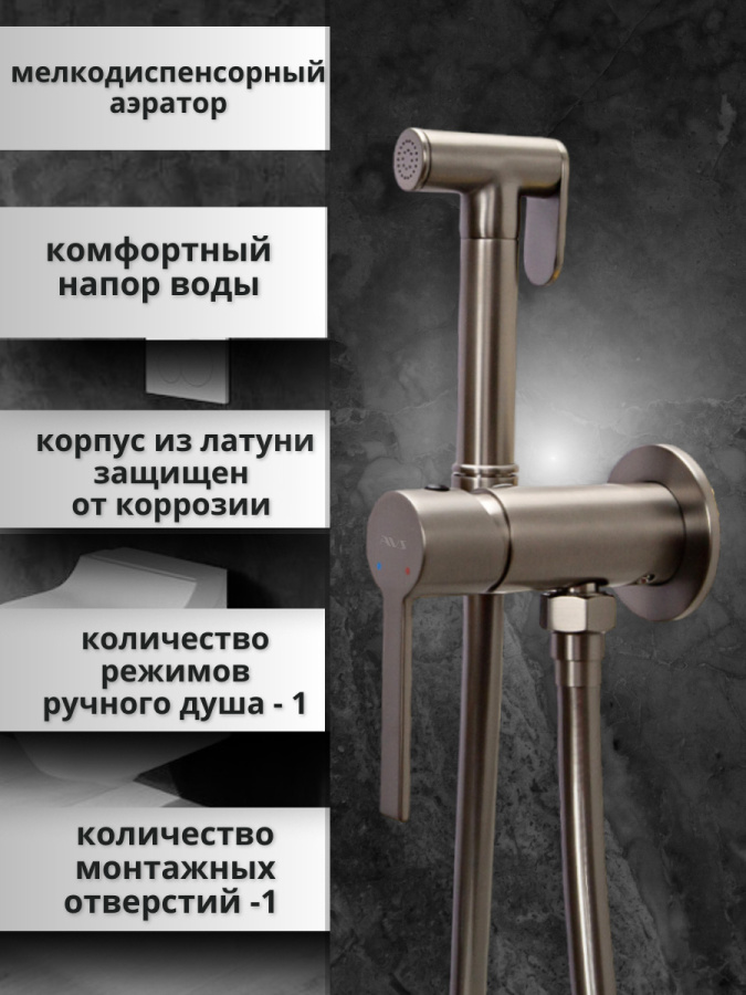 Гигиенический душ со смесителем AVS Elegant оружейная сталь Гигиенический душ со смесителем AVS Elegant оружейная сталь