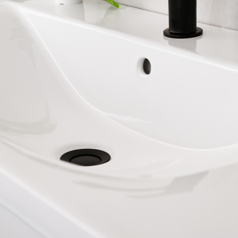 Тумба с раковиной AVS Графика 100 белая матовая с черными ручками Тумба с раковиной AVS Графика 100 белая матовая с черными ручками