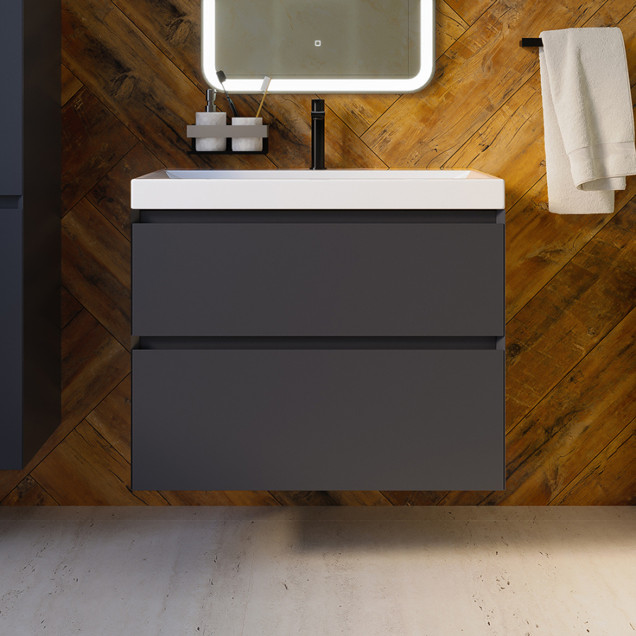 Тумба с раковиной AVS Гармония 80 антрацит матовая (раковина 02 белая глянцевая)