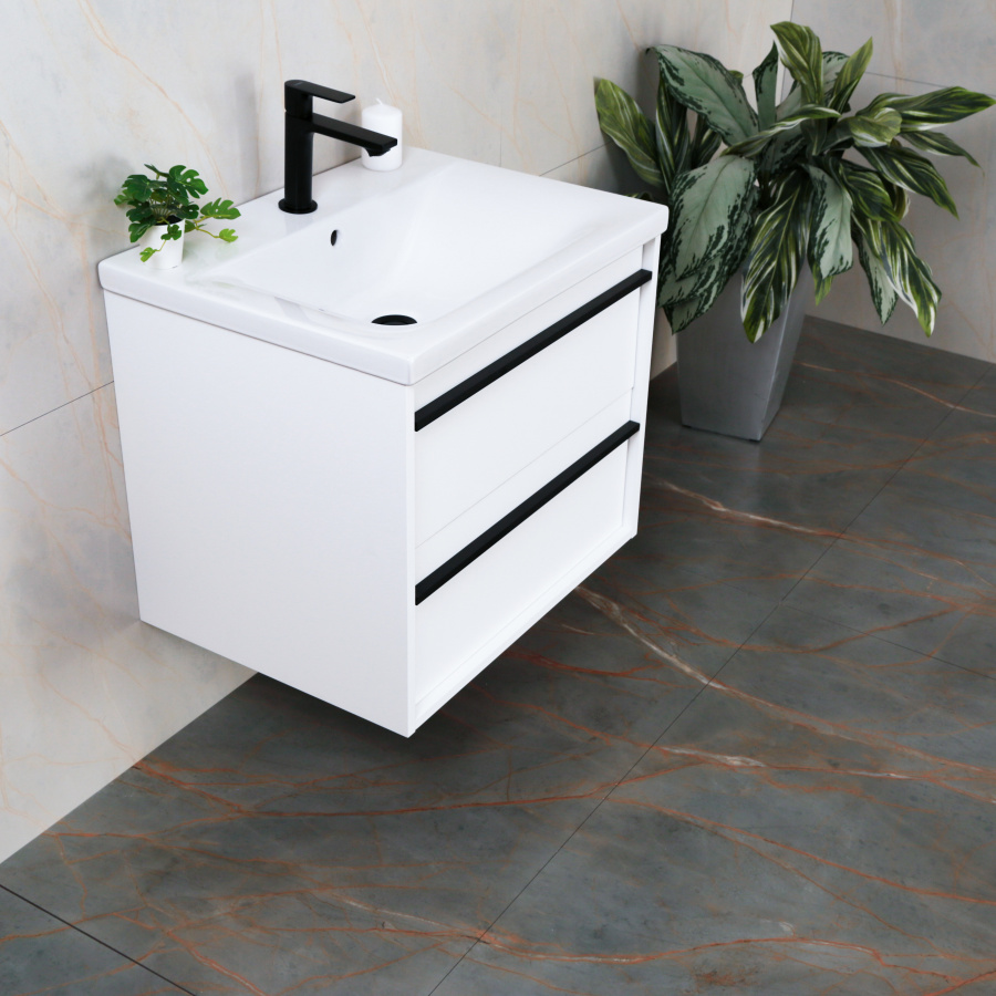 Тумба с раковиной AVS Графика 60 белая матовая (ручки черные, раковина белая)