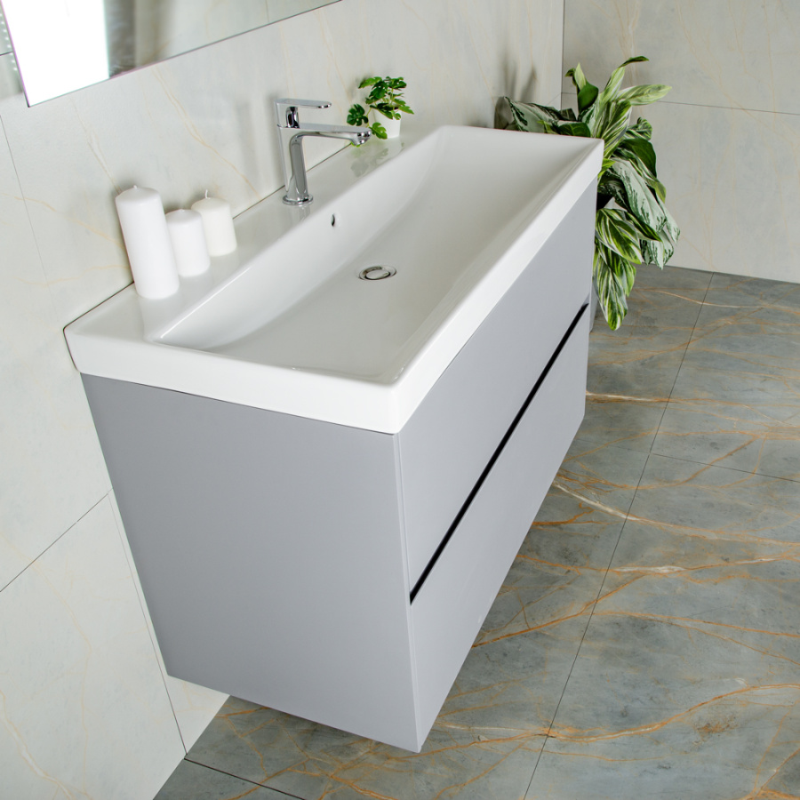 Тумба 1000 2ящ подвес + Раковина 02 Эмаль Платина мат ВЕРНИСАЖ AVS