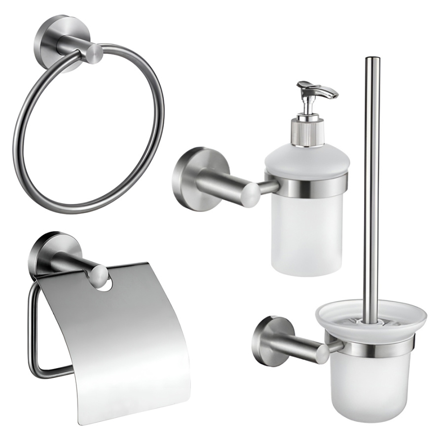 Набор Accoona 121 нержавеющая сталь Ершик+Дозатор+Бумагодержатель закрытый+Полотенцедержатель-кольцо Набор Accoona 121 нержавеющая сталь Ершик+Дозатор+Бумагодержатель закрытый+Полотенцедержатель-кольцо